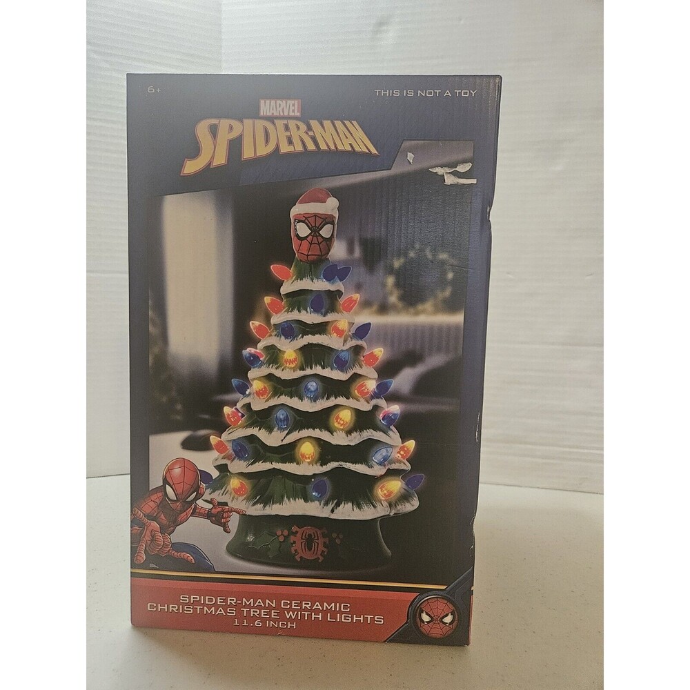 Spider-Man Ceramic Christmas Tree With Lights 11.6 " Holidays Marvel Spider Man
